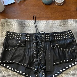 Dolls Kill Black Studded High Waist Shorts